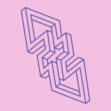 Logo. İmkansız şekil, optik illüzyon, vektör. Optik sanat objeleri. Geometrik şekil. Satır sanatı.