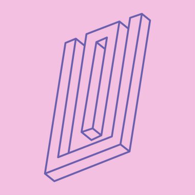 İmkansız şekiller. Kutsal geometri figürleri. Optik yanılsama. Soyut sonsuz geometrik nesneler. İmkansız sonsuz özet. Çizgi çalışması. Optik sanat. Pembe arka planda imkansız geometri şekli.