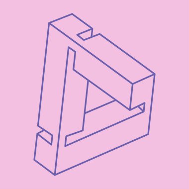 İmkansız şekiller. Kutsal geometri. Optik illüzyon figürleri. Soyut sonsuz geometrik nesneler. İmkansız sonsuz dış hat şekli. Optik sanat logosu. Pembe arka planda imkansız geometri şekli. 