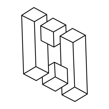 İmkansız şekiller, kare, çizgi tasarımı. Optik yanılsama objeleri. İşlem sanatı.