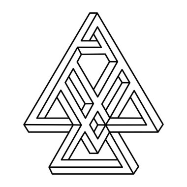 İmkansız bir şekil. Optik illüzyon figürleri. Optik sanat objesi. Satır sanatı.