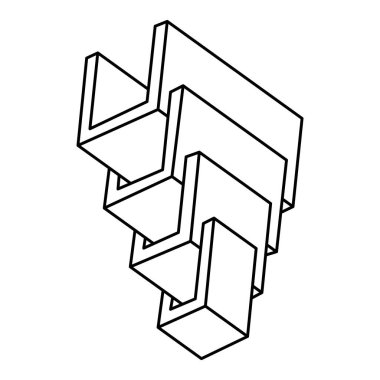 İmkansız şekiller. Optik illüzyon figürleri. Operasyon sanatı objesi. Çizgi sanatı şekli.