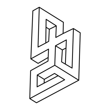 İmkansız bir şekil. Çizgi tasarımı. Beyaz bir arka planda izole edilmiş. Optik illüzyon objesi. İşlem sanatı.