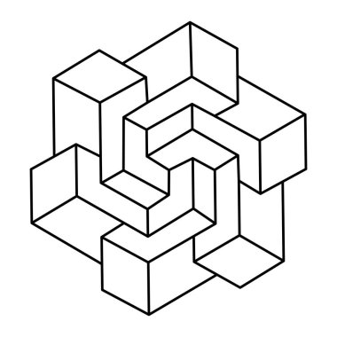 İmkânsız şekilli logo tasarımı, optik illüzyon objesi. Kutsal geometri figürü. Optik sanat.
