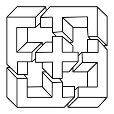 İmkânsız optik illüzyon şekli. Kutsal geometri. Optik sanat objesi. İmkansız figür. 