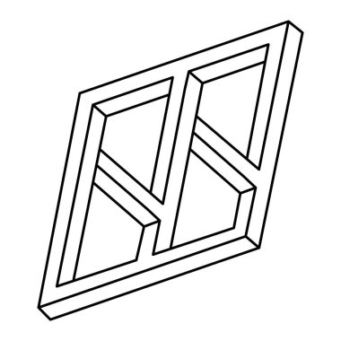 İmkansız bir şekil. Çizgi tasarımı nesnesi. Beyaz bir arka planda izole edilmiş. Vektör çizimi. Optik illüzyon figürü. İşlem sanatı.