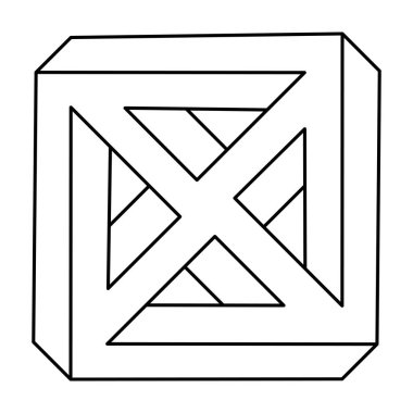 İmkânsız optik illüzyon şekli. Optik sanat objesi. İmkansız küp. Satır tasarımı.