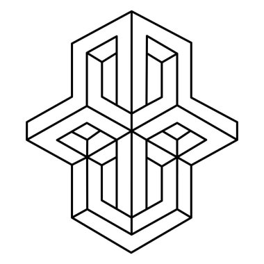 İmkânsız şekilli logo tasarımı, optik illüzyon objesi. Optik sanat figürü. Kutsal geometri. Satır sanatı.