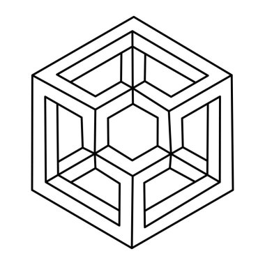 İmkansız geometrik şekil. Optik illüzyon küpü. Isometric nesne. Vektör ana hatları grafik tasarımı.