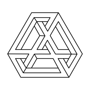Logo veya kimlik için geometrik optik illüzyon şekli. Beyaz arkaplandaki vektör ögesi. İmkansız geometri.