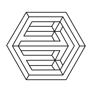 İmkânsız tabela taslağı. Doğrusal sonsuz şekil. İmkansız geometrik şekil. Optik illüzyon objesi. Vektör çizimi. Kutsal geometri.