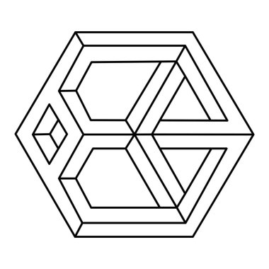 İmkansız figür, soyut vektör nesnesi, gerçek dışı biçim. Kutsal geometri objesi. Optik illüzyon şekli.