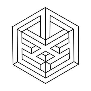İmkansız altıgen. Optik illüzyon şekli. İmkansız geometrik şekil.
