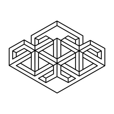 Optik yanılsama, gerçek dışı geometrik nesne vektörü. İmkansız bir rakam. Kutsal geometri şekli.