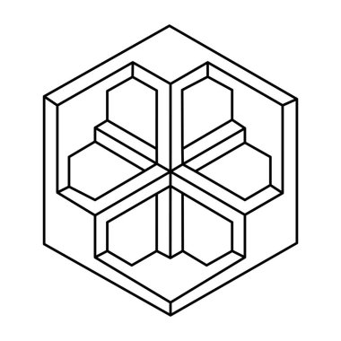 Optik yanılsama nesnesi, gerçek dışı geometrik vektör. İmkansız bir rakam. Kutsal geometri şekli.
