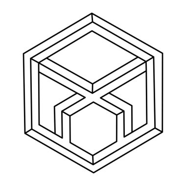 Optik illüzyon şekli, geometrik figür, imkansız altıgen. Optik sanat objesi. Kutsal geometri.