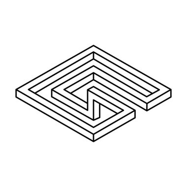 Optik yanılsama, gerçek dışı geometrik nesne vektörü. İmkansız bir rakam. Kutsal geometri şekli. Satır sanatı.