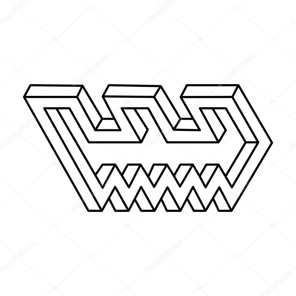 Vector 3D impossible shape, unreal object. Sacred geometry figure. Optical illusion.
