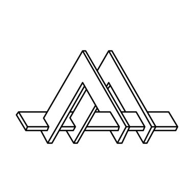 Optik yanılsama figürü, üçgen, geometrik element, vektör çizimi. İmkansız şekiller. Kutsal geometri objesi. Optik sanat.