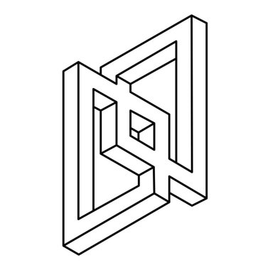 İmkansız şekil, optik illüzyon, vektör. Optik sanat objesi. Geometrik şekil.
