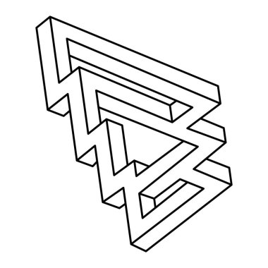 İmkansız bir şekil. Çizgi tasarımı. Beyaz bir arka planda izole edilmiş. Vektör çizimi. Optik illüzyon objesi. Operasyon sanatı. Kutsal geometri figürü.
