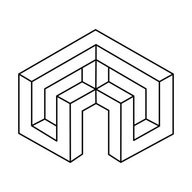 Optik yanılsama figürleri, gerçek dışı geometrik vektörler. İmkansız bir nesne. Kutsal geometri şekilleri.