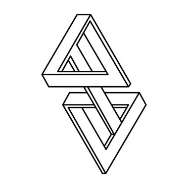 İllüzyon şekilleri. 3 boyutlu geometrik sonsuz döngü üçgenleri. İmkansız perspektif vektörü, soyut logo. İşlem sanatı.