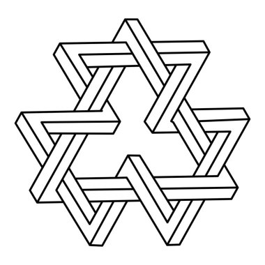 Optik yanılsama şekli, gerçek dışı geometrik nesne vektörü. İmkansız rakamlar. Kutsal geometri. Satır tasarımı.