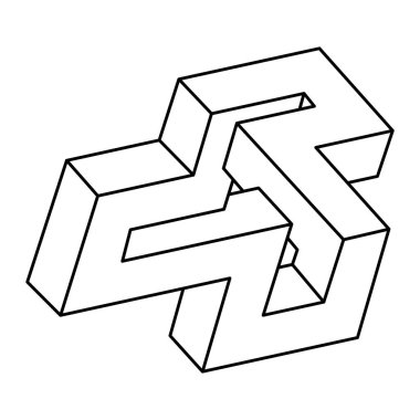 Optik yanılsama, gerçek dışı geometrik nesne vektörü. İmkansız bir rakam. Kutsal geometri şekli. Satır sanatı.