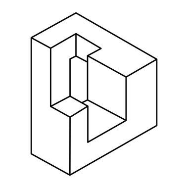 Optik yanılsama şekli, geometrik şekil, imkansız nesne. İşlem sanatı.