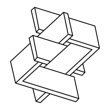 İmkânsız optik illüzyon şekli. Operasyon sanatı objesi. Kutsal geometri. İmkansız rakamlar. Satır sanatı.