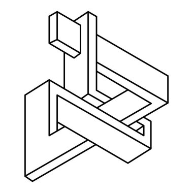 İmkansız bir şekil. Web tasarım elemanı. Optik İllüzyon nesnesi. Geometrik şekil.