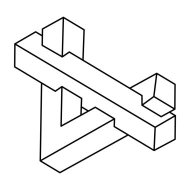 İmkansız bir şekil. Web tasarım elemanı. Optik yanılsama objeleri. Gerçek dışı geometrik figür.