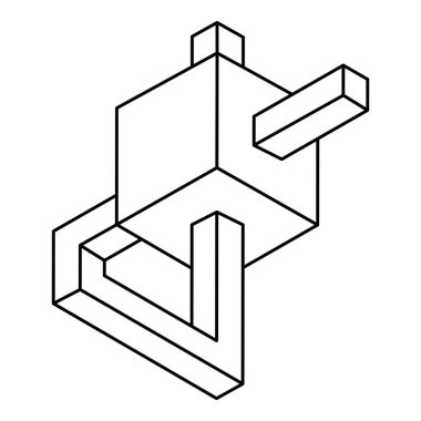 İmkansız şekiller. Çizgi tasarımı. Beyaz bir arka planda izole edilmiş. Vektör çizimi. Optik yanılsama objeleri. Operasyon sanatı. Kutsal geometrik şekiller.