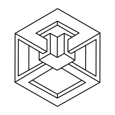 İmkansız bir şekil. Web tasarım elemanı. Kutsal geometri. Optik yanılsama nesneleri.