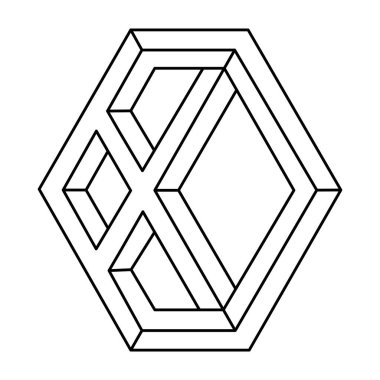 Optik yanılsama şekli, geometrik şekiller, imkansız altıgen. Optik sanat objesi. Kutsal geometri.