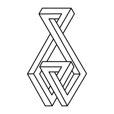 İmkânsız optik illüzyon şekli. Operasyon sanatı objesi. İmkansız rakamlar. Çizgi çalışması. Gerçekdışı geometrik şekiller.