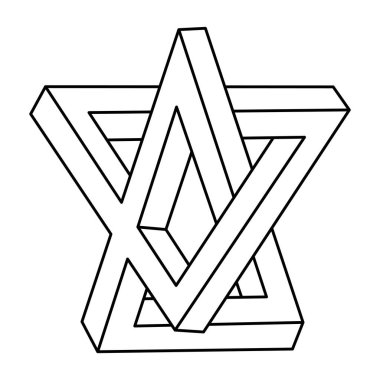 İmkansız şekiller. Optik illüzyon figürü. Gerçekdışı geometrik nesne. Optik sanat.