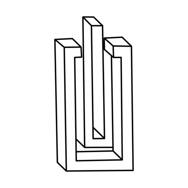 İmkansız şekiller. Kutsal geometri figürü. Optik illüzyon objesi. Soyut sonsuz geometrik nesne. İmkansız sonsuz dış hat şekli. Operasyon sanatı. Beyaz arkaplanda imkansız geometri figürü.