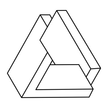 İmkansız bir şekil. Web tasarım elemanı. Optik İllüzyon nesnesi. Çizgi tasarımı. Gerçekdışı geometrik şekiller. Op sanat biçimi.