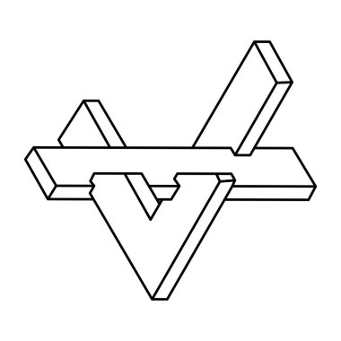 İmkansız şekiller. Çizgi tasarımı. Beyaz bir arka planda izole edilmiş. Optik yanılsama objeleri. Operasyon sanatı. Kutsal geometri figürleri.