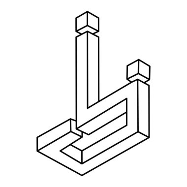 İmkansız şekiller. Web tasarım elemanı. Optik illüzyon objesi. Çizgi tasarımı. Geometrik şekiller. Optik sanat.