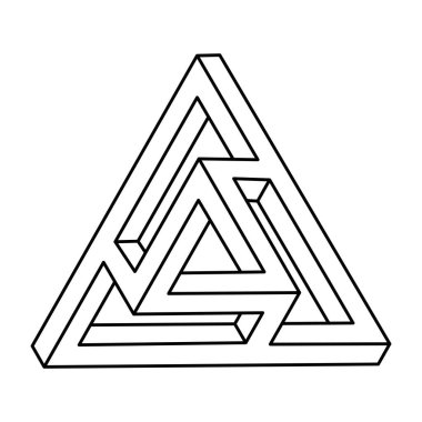 Geometrik şekiller. İmkânsız optik illüzyon şekli. Optik sanat objesi. İmkansız üçgenler. Kutsal geometri figürü. Satır sanatı.