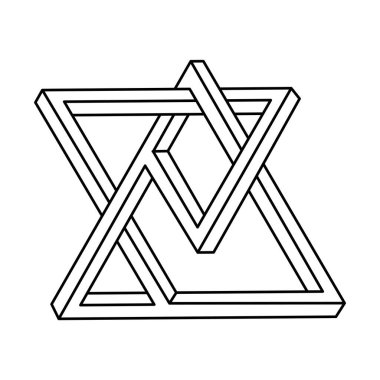 İmkansız şekiller. Kutsal geometri. Web tasarım elemanı. Optik illüzyon objesi. Çizgi tasarımı. Geometrik şekiller. İşlem sanatı.