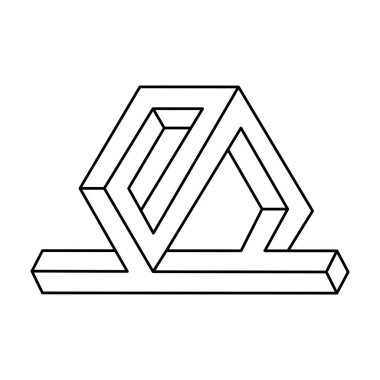 İmkansız şekiller. Kutsal geometri. Web tasarım elemanı. Optik illüzyon objesi. Çizgi tasarımı. Geometrik şekiller. İşlem sanatı.