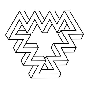 Geometrik şekiller. İmkansız bir şekil. Web tasarım elemanı. Optik illüzyon objesi. Escher tarzı. Çizgi tasarımı. Operasyon sanatı. Kutsal geometri şekilleri.