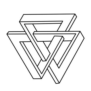 Kutsal geometrik figürler. İmkansız bir şekil. Web tasarım elemanı. Optik illüzyon objesi. Escher tarzı. Çizgi tasarımı. İşlem sanatı.