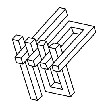 Geometrik şekiller. İmkansız bir şekil. Web tasarım elemanı. Optik illüzyon objesi. Escher tarzı. Çizgi tasarımı. Operasyon sanatı. Kutsal geometri şekilleri.