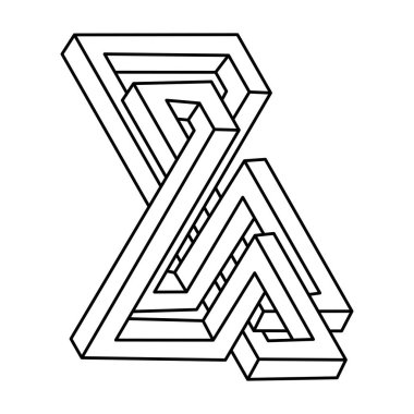 Grafik olarak imkansız şekiller. Escher paradoksu geometrisi. Optik illüzyon objesi. Kutsal geometrik figürler. İşlem sanatı.