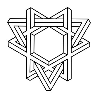 İmkansız bir şekil. Web tasarım elemanı. Optik illüzyon objesi. Çizgi tasarımı. Kutsal geometrik figürler. İşlem sanatı.